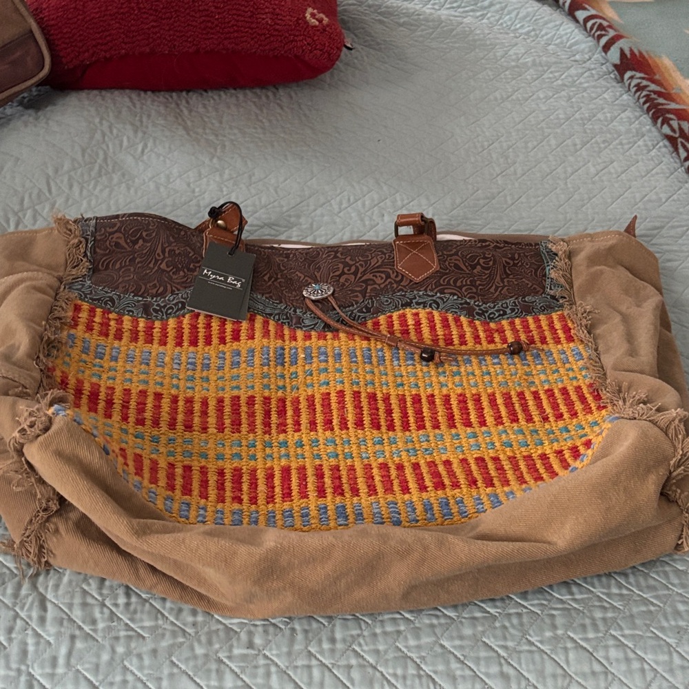 Myra Bag Tan and Multicolor Tote